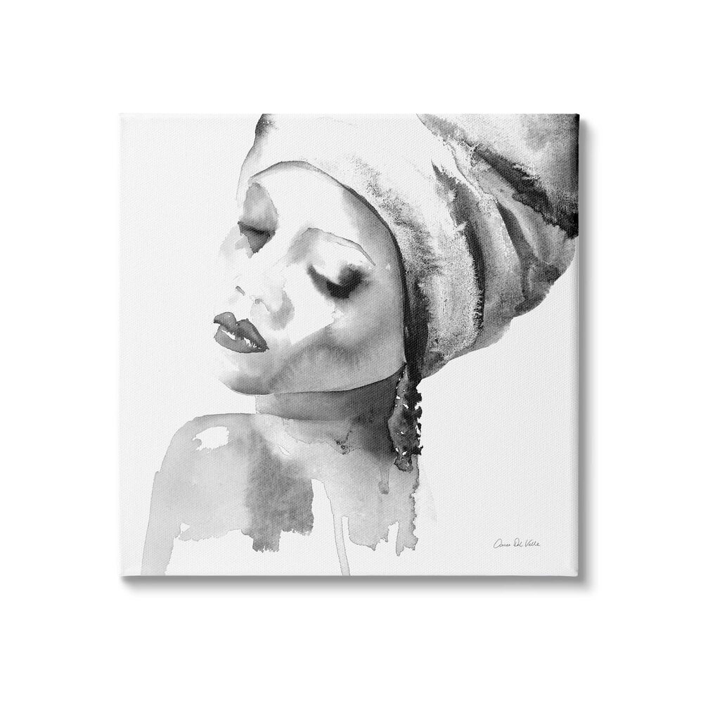 1232 with Headwrap Tranquil Black White Watercolor Portrait